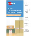 AVERY 39019 LABELS ERASE DRY REMOVABLE 889 X 317MM WHITE WITH GREEN DETAILS PACK 16