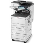OKI MC873DNX MULTIFUNCTION COLOUR LASER PRINTER DUPLEX NETWORKED 2ND3RD PAPER TRAYS CASTER BASE A3