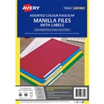AVERY 88350 MANILLA FOLDER FOOLSCAP ASSORTED COLOURS WITH 24 LASER LABEL PACK 20