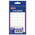 AVERY 932002 MULTIPURPOSE STICKERS CIRCLE 12MM WHITE PACK 270
