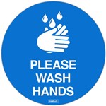 DURUS ADHESIVE FLOOR SIGN WASH HANDS CIRCULAR 250MM BLUE