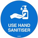 DURUS ADHESIVE FLOOR SIGN USE HAND SANITISER CIRCULAR 250MM BLUE