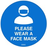 DURUS ADHESIVE FLOOR SIGN WEAR A FACE MASK CIRCULAR 250MM BLUE