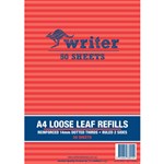 WRITER LOOSE LEAF REFILL REINFORCED 14MM DOTTED THIRDS 57GSM A4 50 SHEET