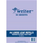 WRITER LOOSE LEAF REFILL REINFORCED 2MM GRID 57GSM A5 50 SHEET