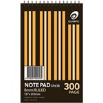 OLYMPIC SP63B NOTEPAD SPIRAL BOUND 8MM RULED 300 PAGE 127 X 203MM WHITE PACK 10