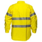 PRIME MOVER MA191 HIVIS COTTON DRILL SHIRT LONG SLEEVE WITH TAPE FULL COLOUR